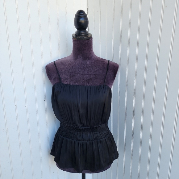 Express Satin Smocked Waist Ruffle Cami Black Adjustable Straps Sz Small S - Picture 1 of 12